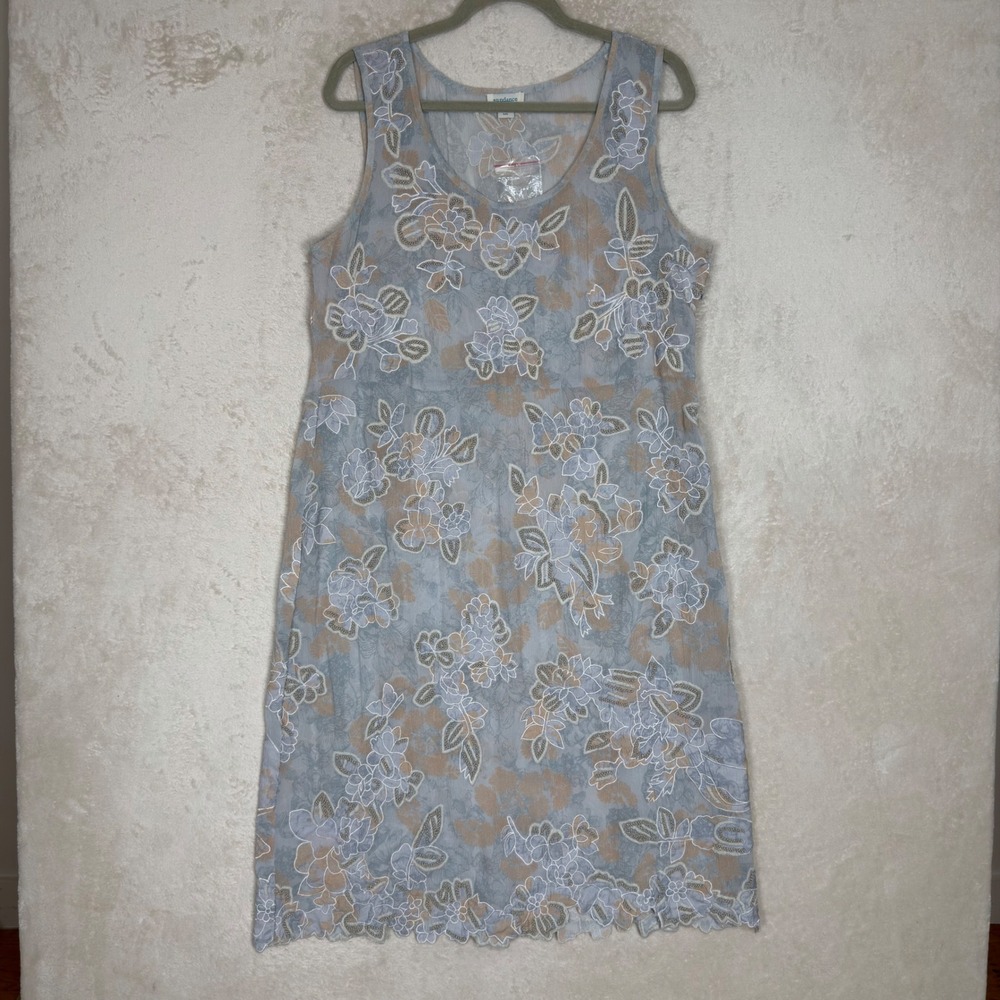 Sundance 100% Silk Embroidered Floral Midi Dress Blue Boho Cottagecore NWT Large
